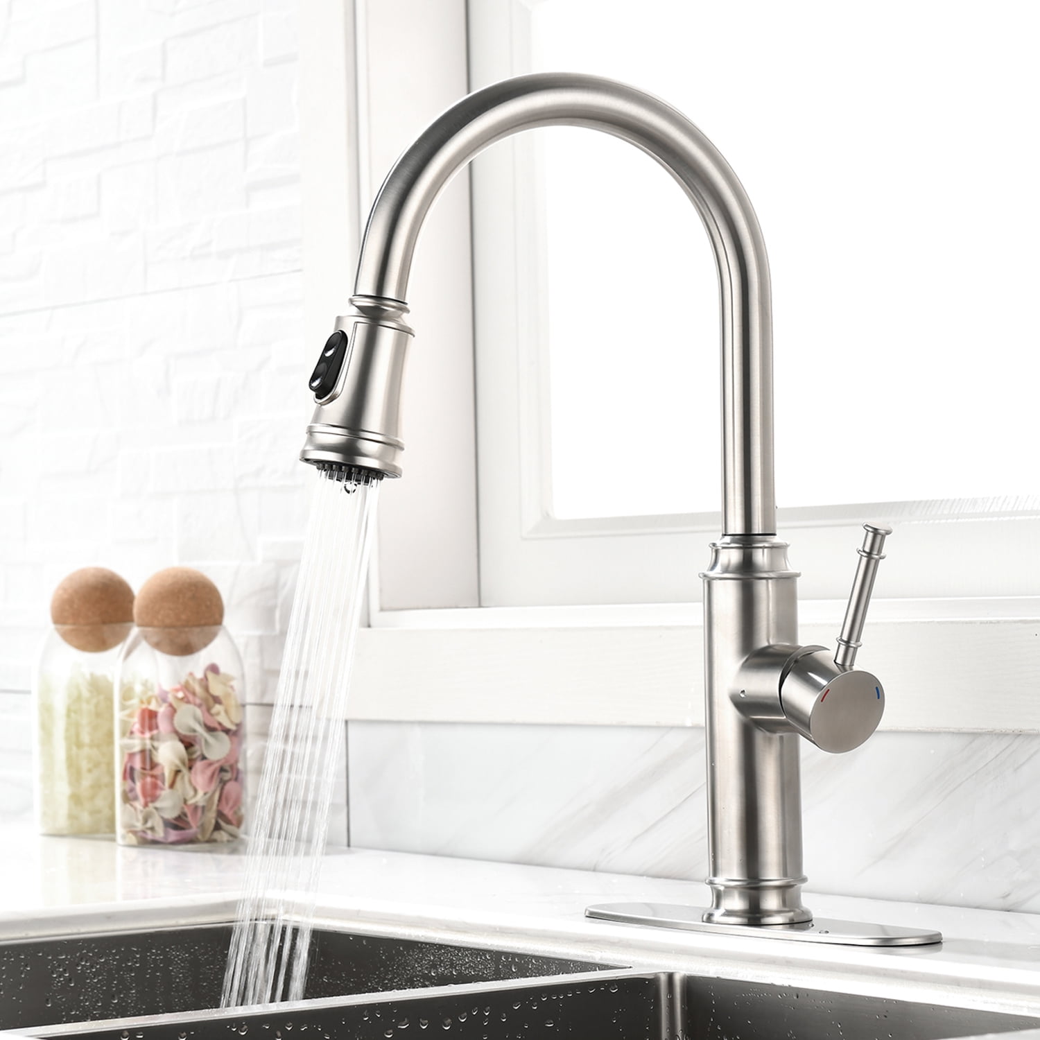 UWR-Nite Single Handle High Arc Pull Out Kitchen Faucet, Single Level ...