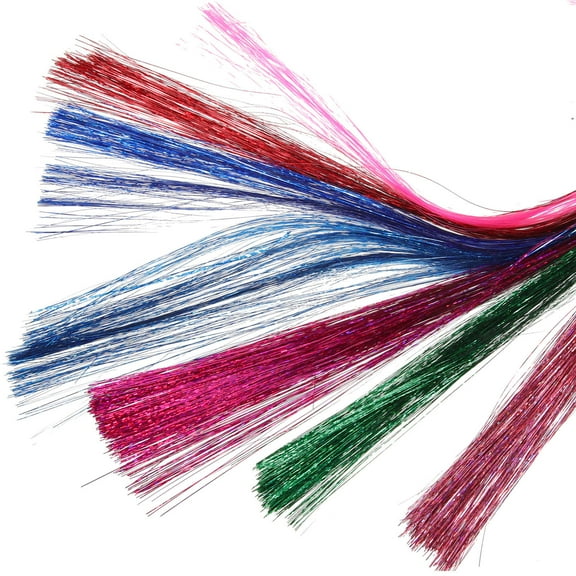 PAMINGONO Green Glitter Hair Thread Tinsel Strands 7Pcs For Cool Braiding Accessories