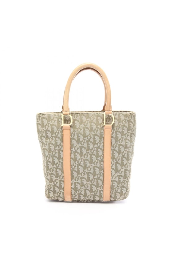 Pre-Owned Christian Dior Dior Trotter Tote Bag Handbag Canvas Leather Women's Khaki/Beige
