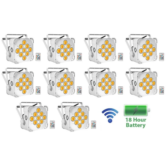 10 Rockville BEST PAR 60 White Rechargeable Wash Up-Lights Wireless DMX RGBWA UV