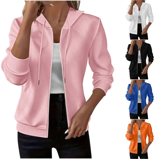Sentmoon Women's Coat Plus Size Solid Color Womens Jacket Long Sleeve Hooded Neck with Zipper Womens Clothes Fall and Winter Lightweight and Warm for Cold and Snowy Weather XL
