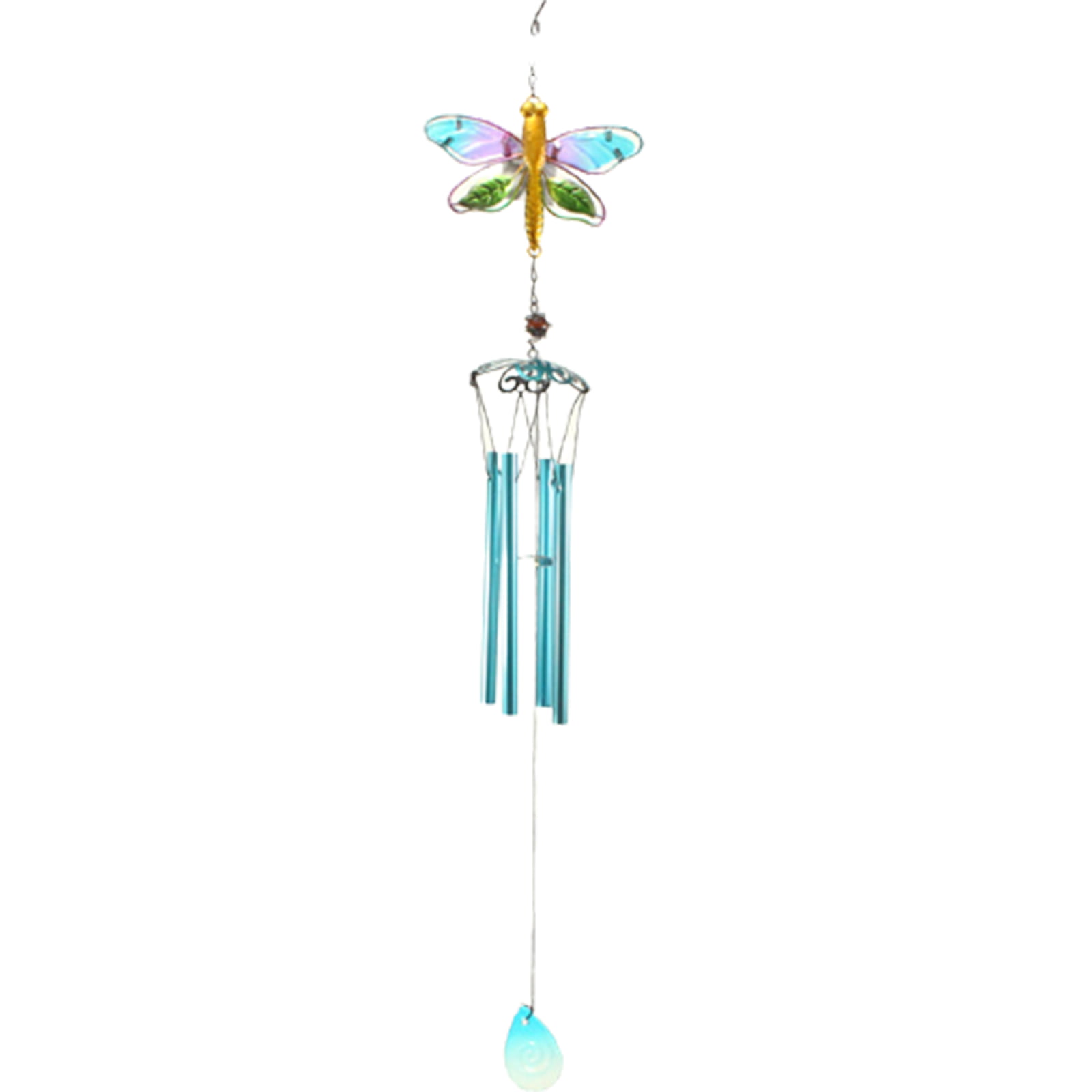 Blue Butterfly Wind Chime Faux Stained Glass Home Garden Decor 