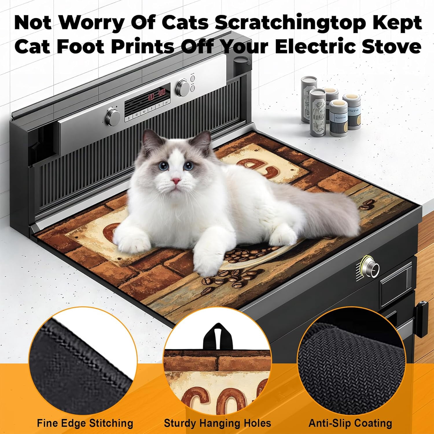 Heat-Resistant Glass Stove Top Cover with Anti-Slip Rubber Coating – Electric Stove Protector, Scratch-Resistant, Counter Space Decor Mat (Coffee, 28.5"L x 20.5"W)