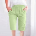 thumbnail image 2 of Half Pants for Women Cotton Linen Casual Pant Drawstring Elastic Waist Plus Size Knee-Length Trouser, 2 of 5