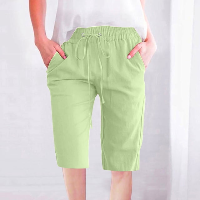 Puntoco Pantalones cortos de verano para mujer moda informal para mujer, cintura de Color sólido, pantalones cortos elásticos sueltos rectos de pierna ancha, pantalones cortos con bolsillo