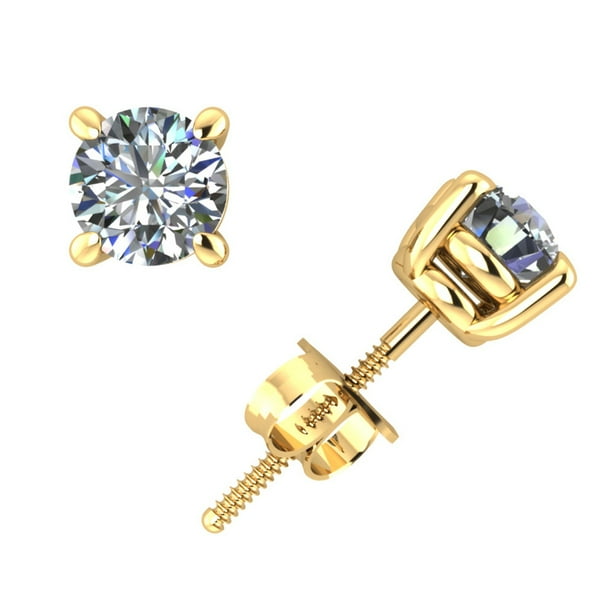 JewelWeSell 0.75Ct Round Diamond Basket Stud Earrings 18k Yellow Gold 4Prong Setting H SI2