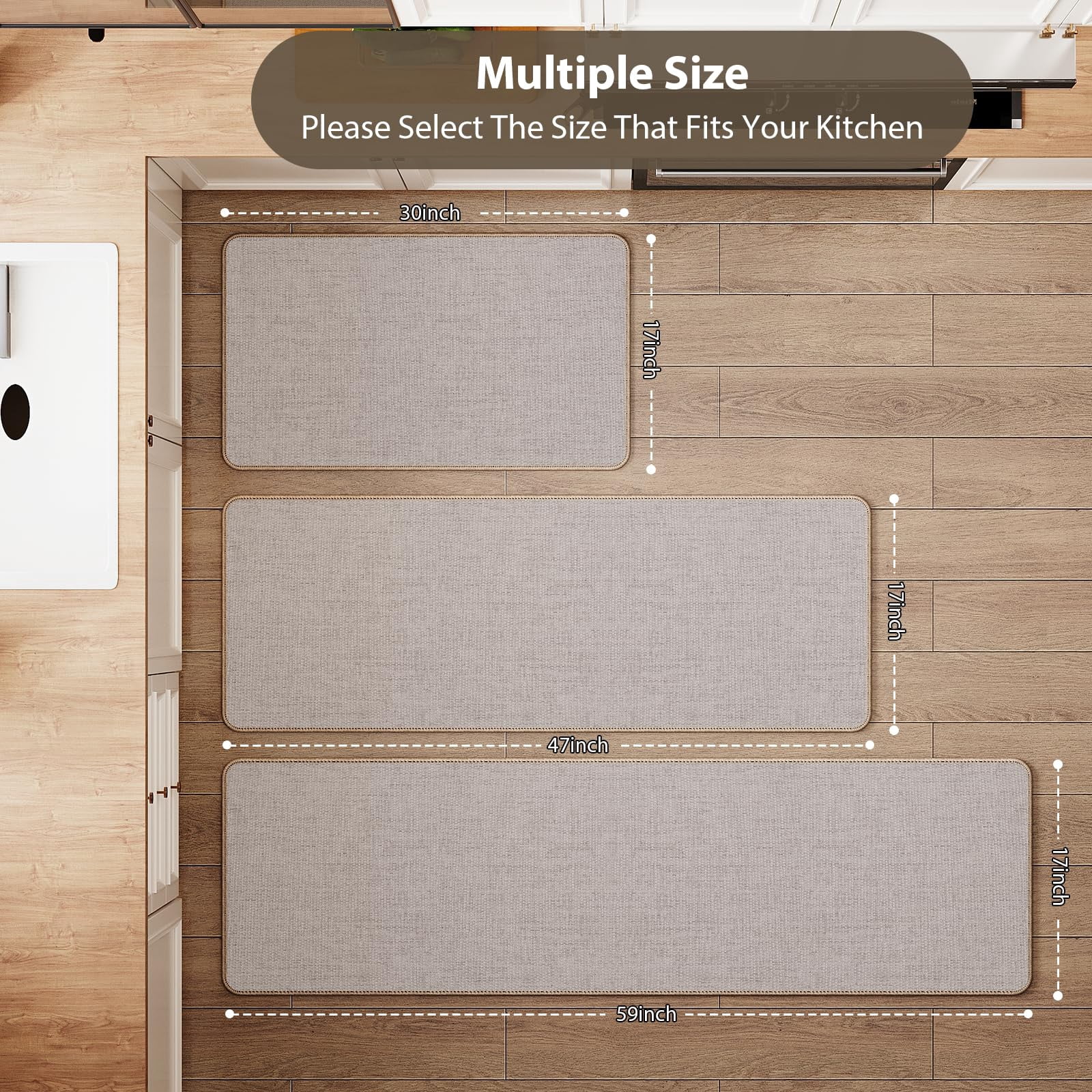 Non Slip Kitchen Rugs Mat Washable Linen-Like Thin Kitchen Mats for Floor, Rubber Backing Absorbent Stain Resistant Standing Floor Mat Front of Sink Laundry, Easy Clean, Dark Gray 17"x30"
