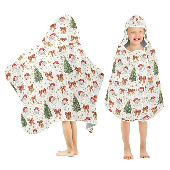 joogoo Vintage Christmas Bow Santa Claus Kids Hooded Beach Towel Baby Bath Towel 23.5"x50"