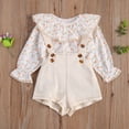 thumbnail image 3 of Xingqing Children's Two Piece Set Girl's Ruffled Sleeve Shirt Printing Solid Overalls, 3 of 9