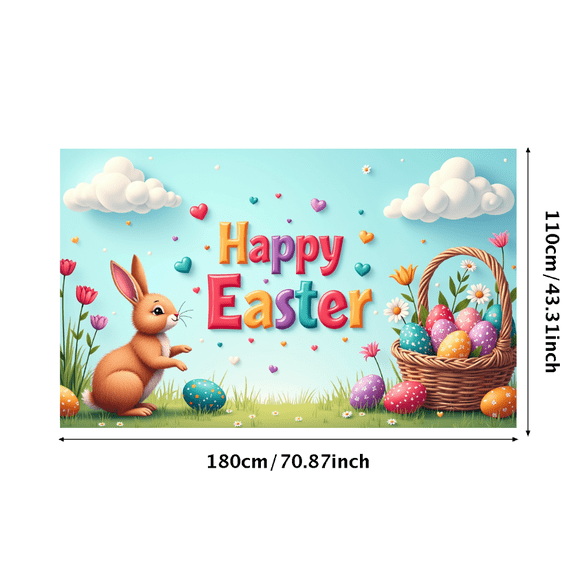 LUUFILx Happy Easter Rabbit Banner Spring Decoration Eggs Tulips Background Backdrop Party Supplies Photography Props Easter Celebration Fluttering Butterflies