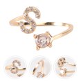 thumbnail image 3 of 1 Pce Bague Incrustée de Strass Initiale Bague de Doigt Bijou de Mode (Doré), 3 of 8