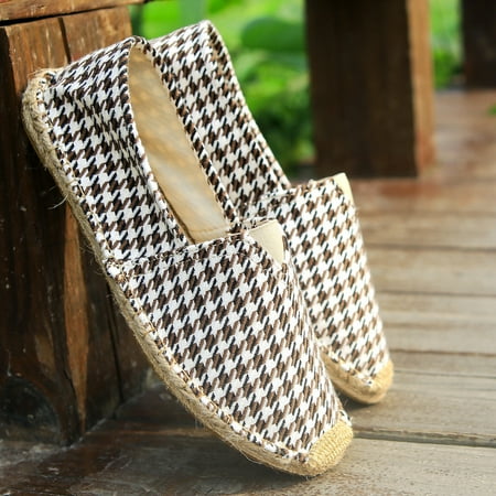 

IELGY Linen Breathable Flat Shoes Straw Woven Hand-stitched Branch
