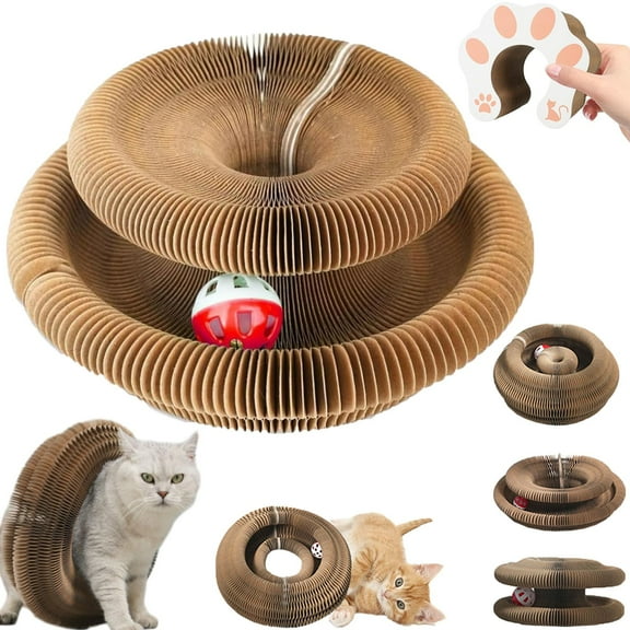 Kitty Curls, Kitty Curls Cat Toy, Foldable Cat Accordion Magic Organ Cat Scratching Board with Bell Balls and Track Adventure, Ultimate Interactive Mental Physical Exercise for Indoor (1pcs)