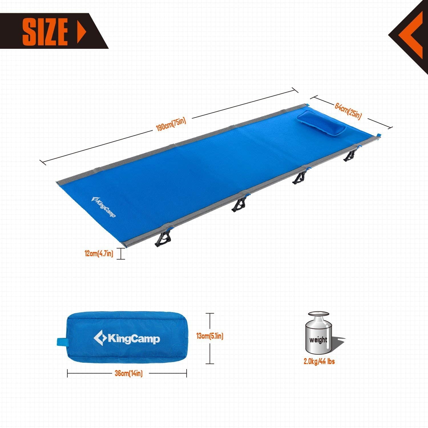 KingCamp Ultralight Compact Folding Camping Tent Cot Bed, 4.9 ...
