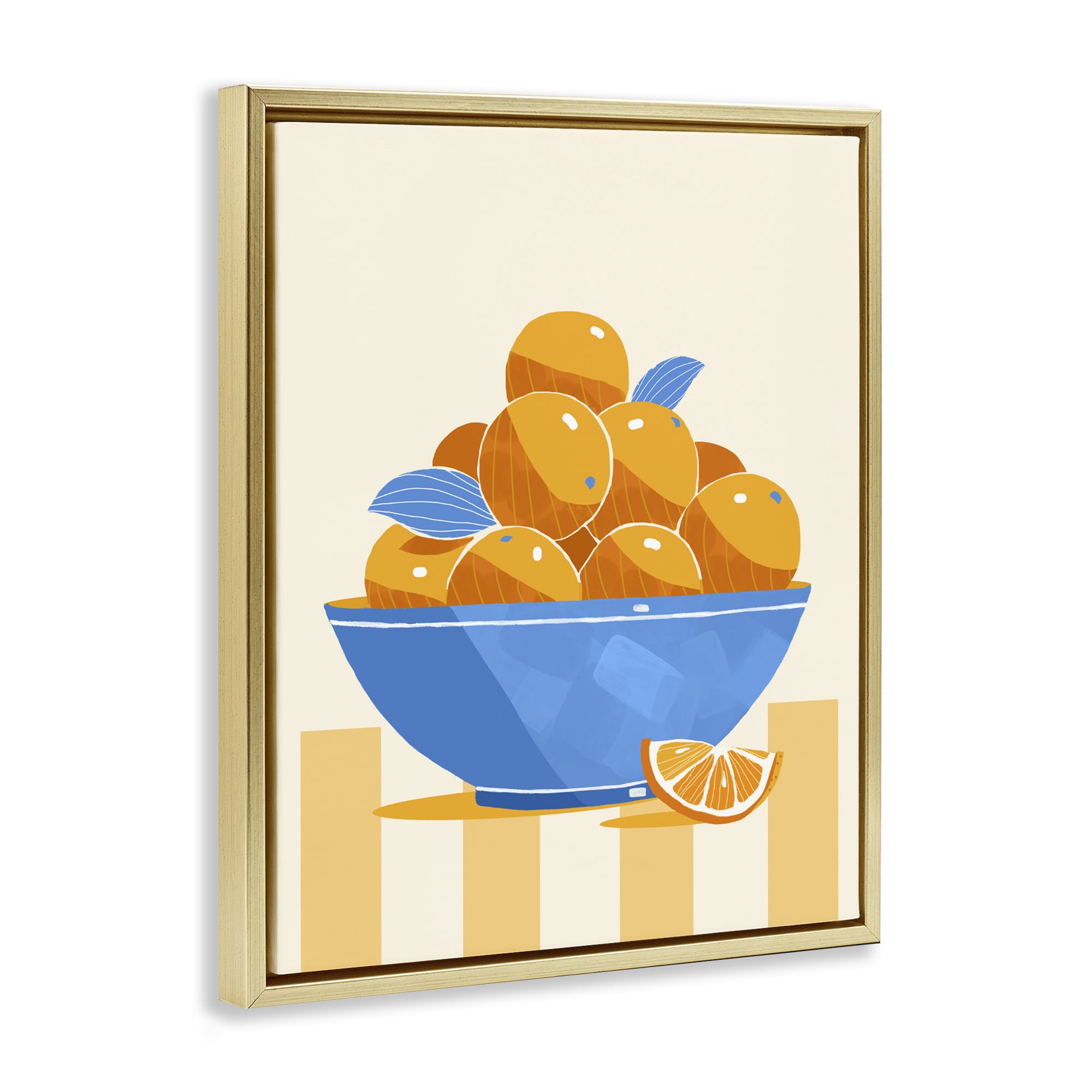 Stupell Industries Orange Citrus Bowl Striped Gold Framed Floater Canvas Wall Art, design by Lucca Sheppard
