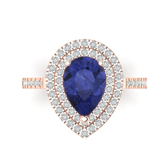 Halo Engagement Ring for Women - 2.48ct Simulated Tanzanite in 14K Rose Gold Promise Ring