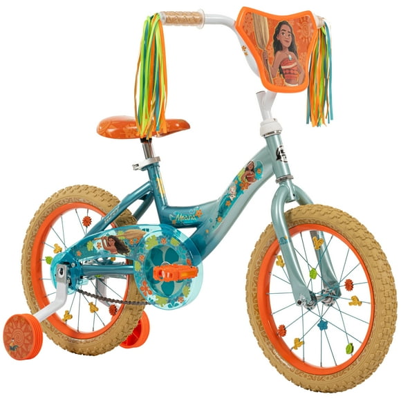 Huffy 16-inch Disney Moana Bike for Girls with Training Wheels, Crystal Blue