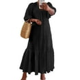 thumbnail image 6 of VONDA Women's Half Sleeve Holiday Party Loose Ruffle Hem Dress Buttons V Neck Shirt Dresses, 6 of 6