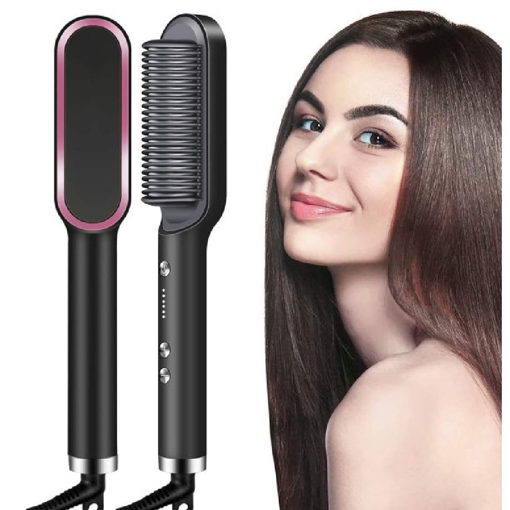 Hair Straightener Brush, Anti-Scalding, 30s Fast Heating Ceramic PTC-Stop Automatic, 5 Heat Levels Heat Protection Sensor, Hair Straightener Comb for Home Travel and Salon