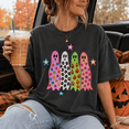 thumbnail image 2 of Colorful Ghosts Halloween T-Shirt, Cute Spooky Season Graphic Tee, Retro Fun Ghost Shirt, Comfort Colors Fall Apparel Gift for Her - Pepper, S, 2 of 4