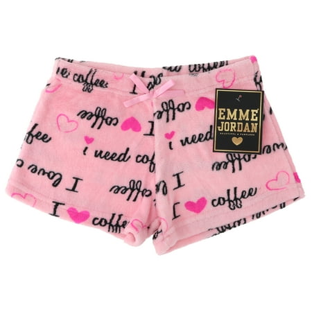 

Emme Jordan Junior s Fuzzy Plush Pajama Shorts - I Need Coffee Pink - Large