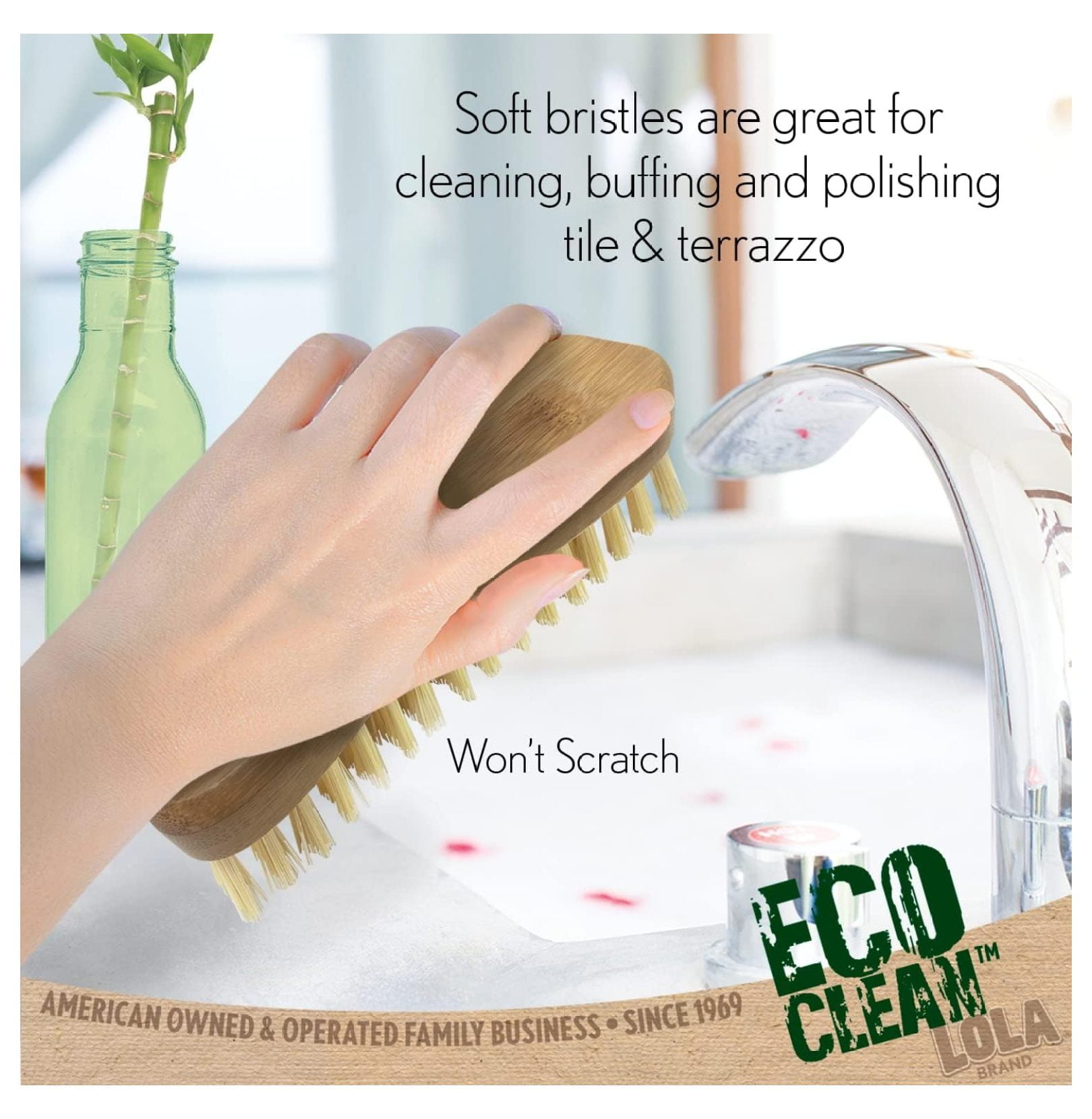 Bamboo Scrub Brushes for Cleaning - 6 Pack, Ergonomic Eco-Friendly Design, Durable Recycled Bottle Bristles, Sustainable Bamboo Handle, Hang Hole