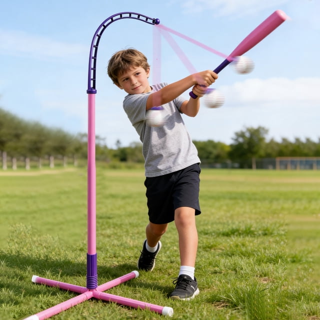 YWIYIUD 1 Set Practical and Durable Baseball Batting Set Includes 22.05x47.24inch Adjustable Tee BallStand Automatic BallLauncher and Baseball Suitable for Teens Birthday and Sports Gifts