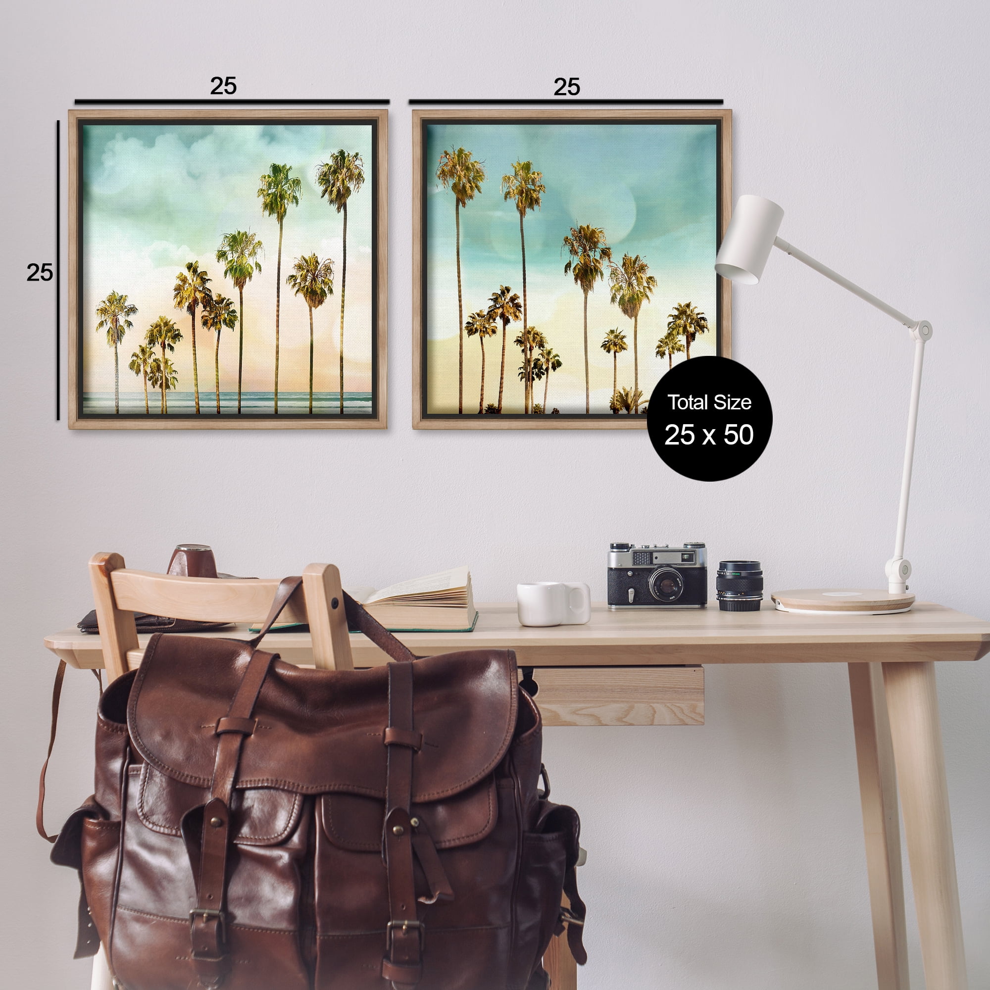 Stupell Industries Tropical Palms Increasing Heights Landscape & Nature Painting Brown Floater Framed Canvas Art Print Wall Art, 25 x 25, Set of 2