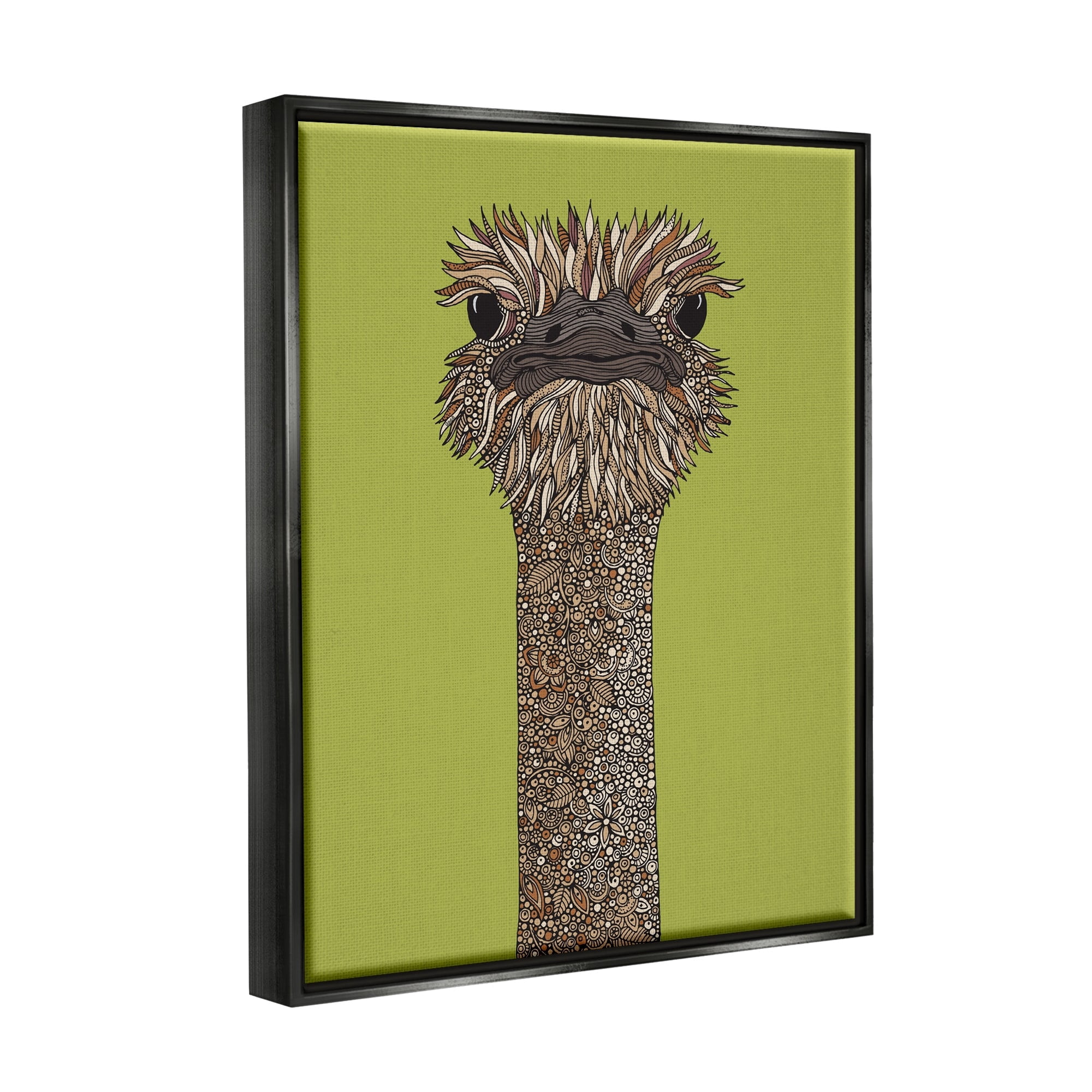 Stupell Industries Detailed Ostrich Bird Floral Petal Fractal Shapes Graphic Art Metallic Gold Floating Framed Canvas Print Wall Art, Design by Valentina Harper