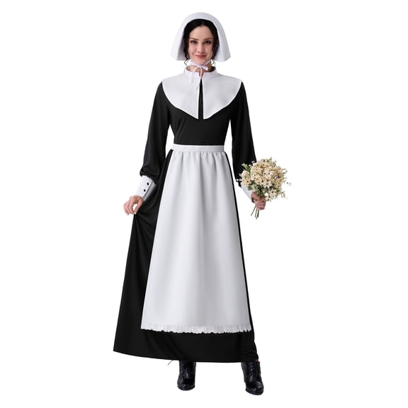 Joyfy Pioneer Costume Dress for Women Modest Prairie Colonial Dress Womens Pilgrim Dress Costume for Halloween Party Dress up Cosplay