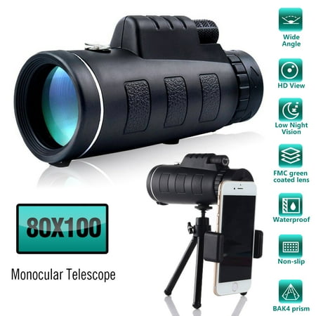 HD Monocular Telescope+Phone Clip Tripod Night Vision Outdoor Hiking