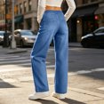 thumbnail image 7 of Vynhevius Women's Denim Jeans Solid Straight Leg Multi Pockets Elastic Waist Long Trousers, 7 of 7