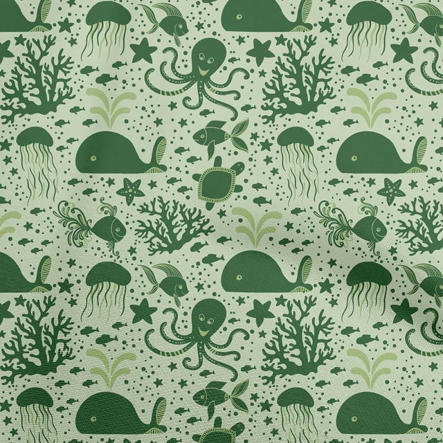 oneOone Rayon Light Green Fabric Ocean Underwater Life Craft Projects Decor Fabric Printed By The Yard 56 Inch Wide