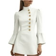 thumbnail image 2 of Zedker Women's Fall 2025 Long Sleeve Bodycon Sweater Dress Button High Neck Winter Formal Mini Dresses, Plus Size White L, 2 of 6