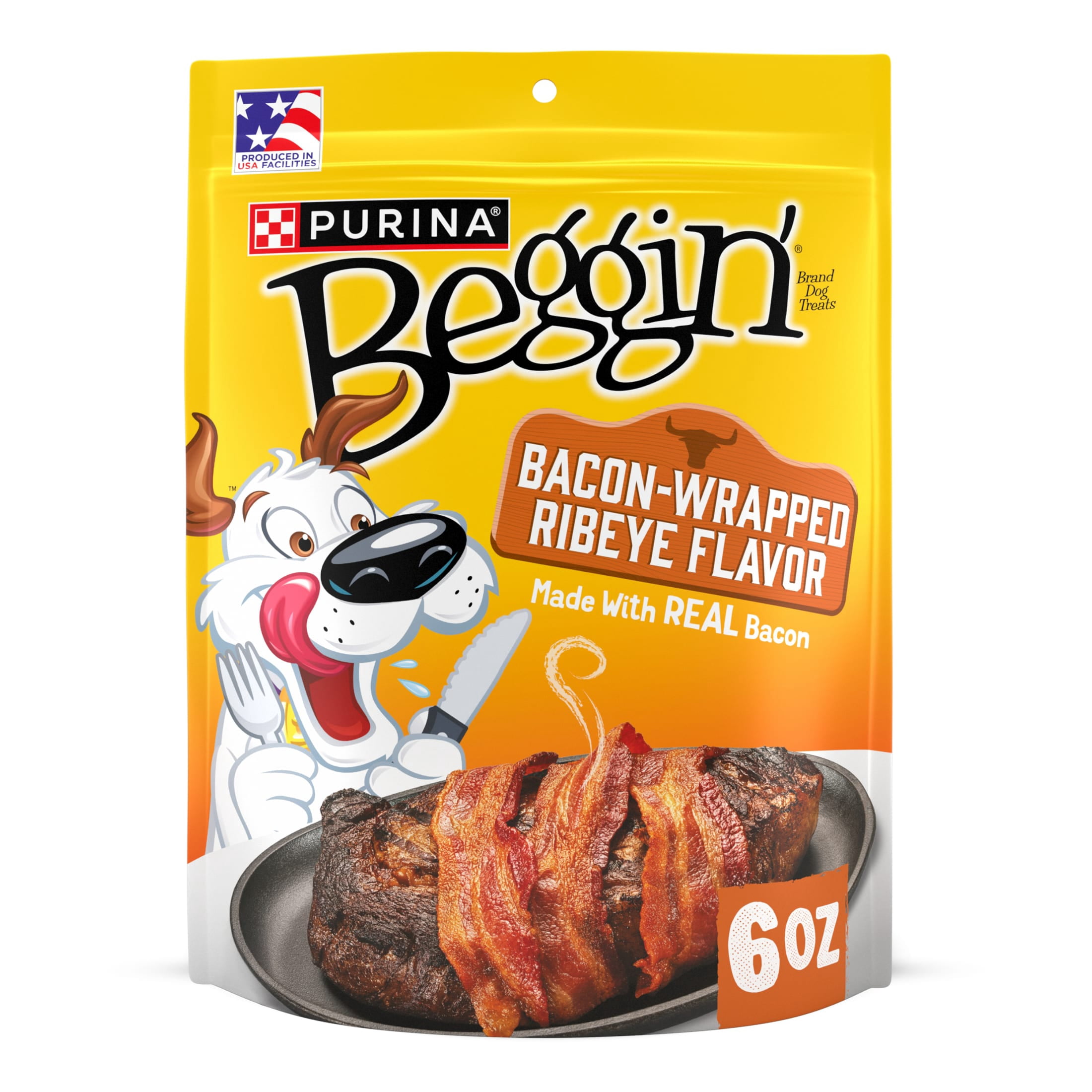 (6 pack) Purina Beggin’ Bacon-Wrapped Ribeye Flavor Treats for Dogs, 6 oz Pouch