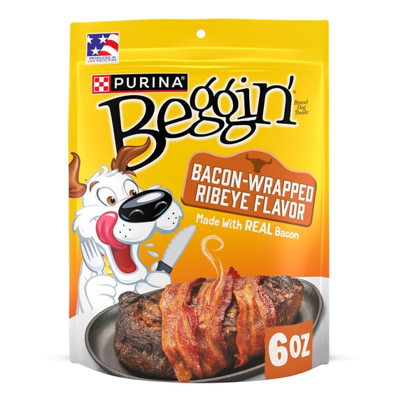 Purina Beggin’ Bacon-Wrapped Ribeye Flavor Treats for Dogs, 6 oz Pouch