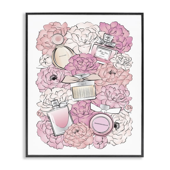 Stupell Industries Contemporary Pink Peonies and Fashion Bottles Black Framed Giclee Art, 16 x 20, by Martina Pavlova
