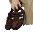 thumbnail image 3 of EKVAHL Women's Orthopedic Retro Sneakers, Non‑Slip Faux Suede Striped Tennis Shoes, Street Daily Casual Walking Shoes Brown, 3 of 5