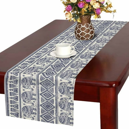 Elephant Decorations For Home MKHERT Vintage Lotus Ethnic Elephant African Tribal Ornament Table Runner Home Decor for Home Kitchen Wedding Party Banquet Decoration 16x72 Inch ()