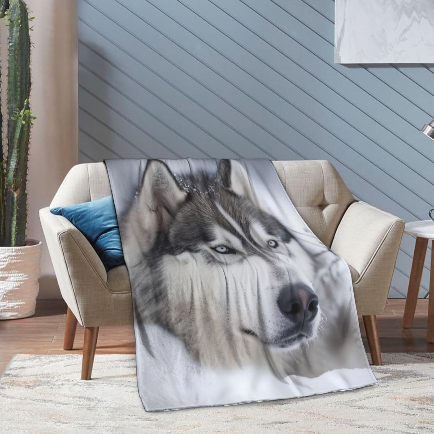 Cute Alaskan Malamute Blanket, Malamute Dog Gifts for Women Adults, Warm Lightweight Soft Winter Animal Alaskan Malamute Throw Blankets for Living Room Bed Sofa Home Decor 60x50