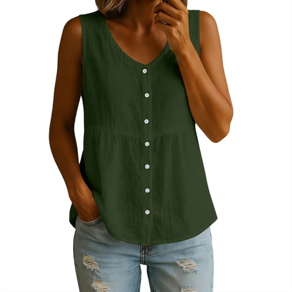 Lzobxe Womens Tank Tops Cotton Linen Button down Tank Tops Lightweight Breathable Summer Sleeveless,Size S-2XL