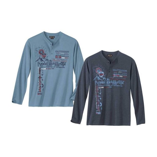 Atlas For Men - Camiseta de Manga Larga para Hombre - Pack de 2 (Azul, Azul Marino)