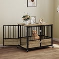thumbnail image 2 of Dextrus 38" Wooden Dog Crate Furniture with Wheels,Double-Doors Dog Kennel Indoor,End Table & Dog Cage Table - Greige, 2 of 8