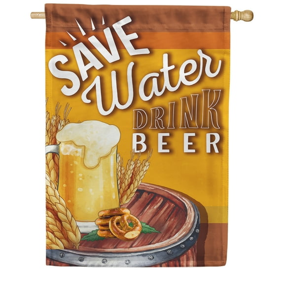 America Forever Save Water Drink Beer Summer House Flag 28 x 40 inches Drink Beverage Happy Hour Fun Time Double Sided Seasonal Yard Outdoor Decorative Beer Thirty House Flag