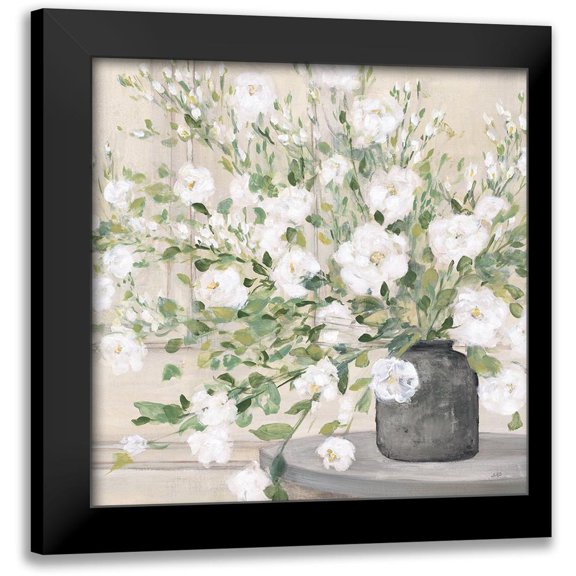 Purinton, Julia 12x12 Black Modern Framed Museum Art Print Titled - White Bouquet Gray Vase
