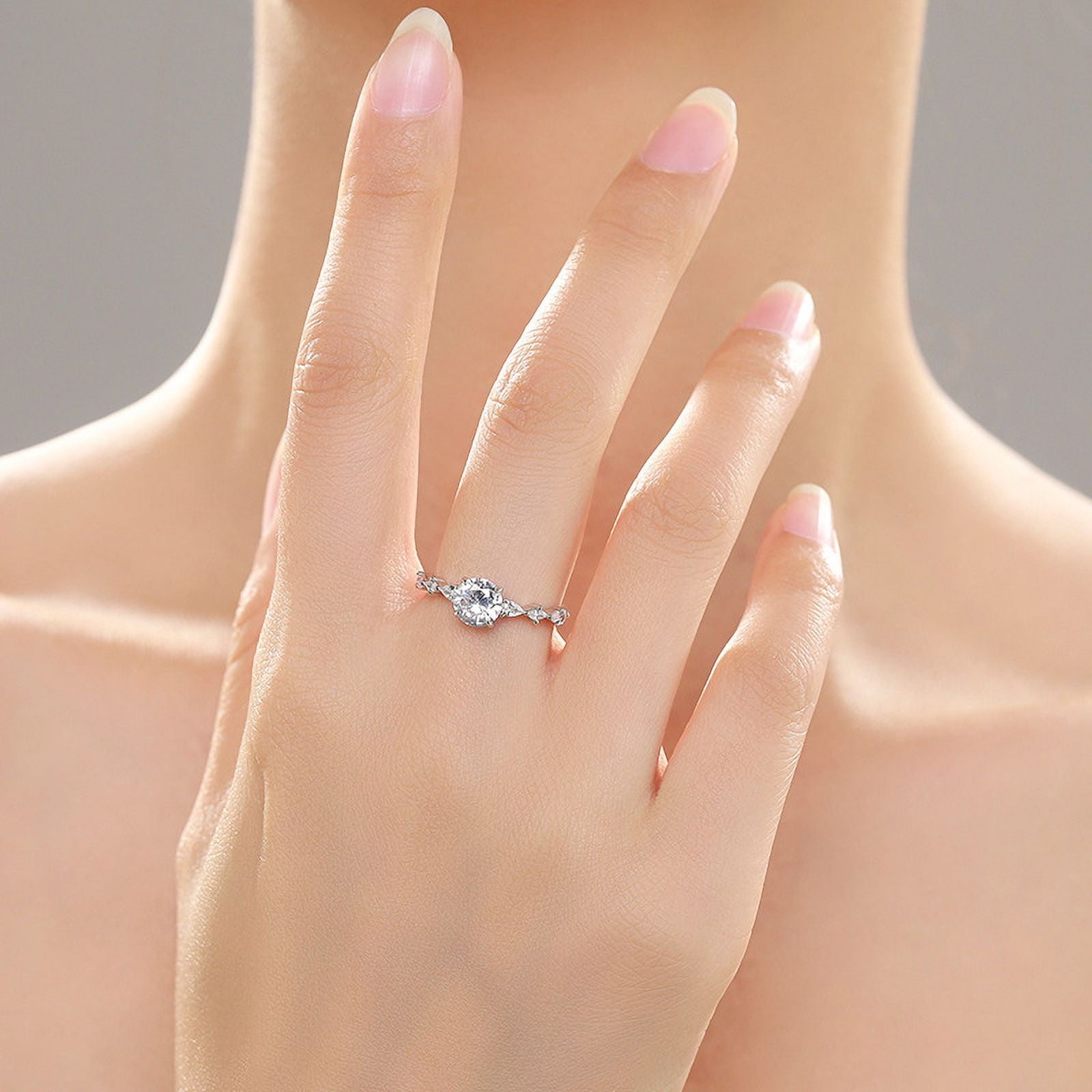 Veshon Round Pink Promise Rings for Her | 925 Sterling Silver Halo Ring | Engagement Wedding band for Women Size 5