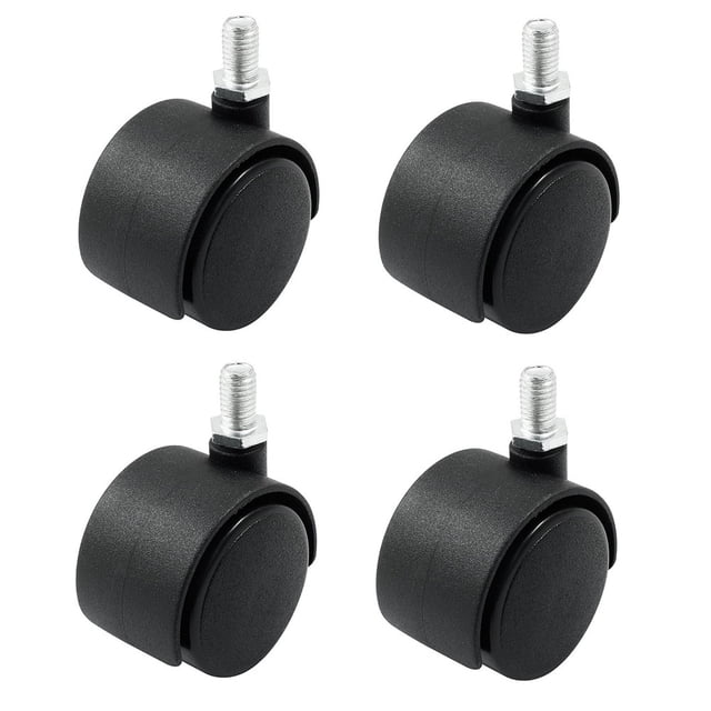 Easy Rolling Black Nylon Caster Wheels with M8 Threaded Stem Set of Four