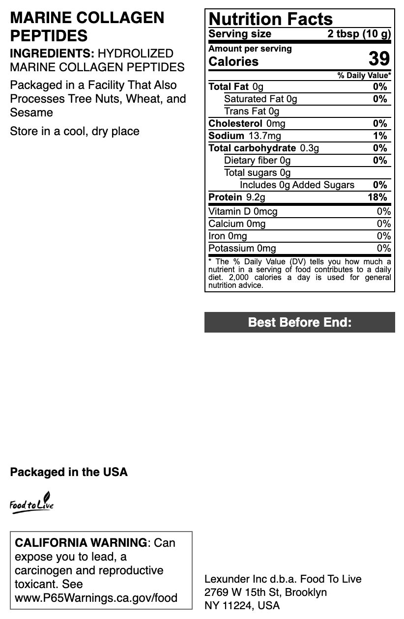Marine Collagen Peptides, 1.5 Pounds – Unflavored, Easily Dissolved, Bulk - by Food to Live