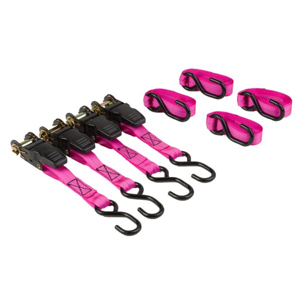 The Original Pink Box PB4STRAP 4Piece Ratchet Tie Down Strap Set, 1