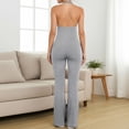 thumbnail image 3 of Women's Halter V Neck Backless Flare Leg Jumpsuit Sexy Bodycon One Piece Outfit, 3 of 6